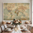 World Map Wall Art Canvas Print, Rustic Map Print, Framed