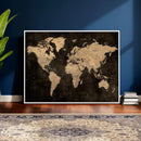 Brown World Map Canvas Print – Modern Travel Map Wall Art,
