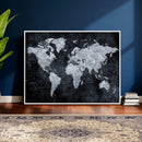 Black World Map Canvas Print – Detailed Map for Couples and