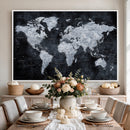 Black World Map Canvas Print – Detailed Map for Couples and