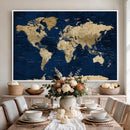 Navy Blue World Map Canvas Print – Detailed Map Minimal Navy