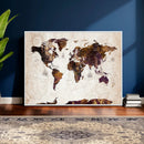 Blue Watercolor World Map Canvas Print – Framed Modern Wall