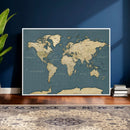 Minimal Vintage World Map Canvas Wall Art Print, Neutral