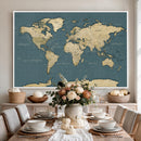 Minimal Vintage World Map Canvas Wall Art Print, Neutral
