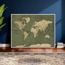 Large World Map Canvas Wall Art Print for Study Room Decor -