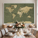 Large World Map Canvas Wall Art Print for Study Room Decor -