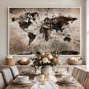 Black and White World Map Canvas Print – Framed Wall Art for