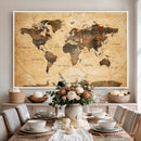 Navy Blue and Gold World Map Canvas Print – Framed Luxury