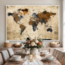 Rustic Watercolor World Map Canvas Wall Art – Framed Travel
