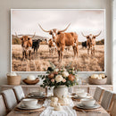 Texas Longhorn Cattle Wall Art Canvas Print, Sepia Western