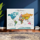 Custom Push Pin Watercolor World Map Canvas Wall Art Print –