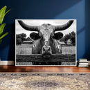 Black White Texas Longhorn Bull Canvas Wall Art, Western Ranch Cattle Photography Print, Rustic Farmhouse Cowboy Decor Artwork by MyGreatCanvas | Canvas Wall Art Prints | Photo Prints & Wall Decor
