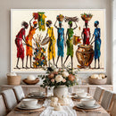 African Folk Art Canvas Wall Art, Colorful African Women Village Painting Print, Tribal Ethnic Home Decor, Vibrant African Art, Living Room