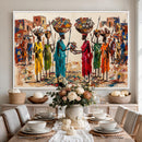 African Folk Art Canvas Wall Art, Colorful African Women Village Painting Print, Tribal Ethnic Home Decor, Vibrant African Art, Living Room