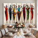 African Folk Art Canvas Wall Art, Colorful African Women Village Painting Print, Tribal Ethnic Home Decor, Vibrant African Art, Living Room