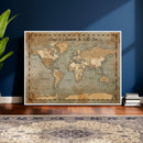 Vintage Personalized Push Pin World Map, Vintage Travel Map Canvas, Custom Names Anniversary Gift, Places Visited Pin Board, Couples Adventure Art