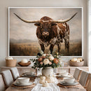 Texas Longhorn Wall Art Canvas Print – Brown Horned Bull