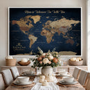 Framed Custom World Map Canvas Print - Deep Blue World Map