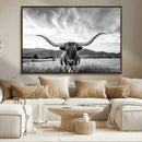 Longhorn Black and White Wall Art – Rustic Western Bull