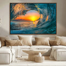 Ocean Wave Sunset Wall Art | Large Coastal Wave Canvas Print