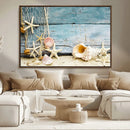 Seashells on Rustic Wooden Background, Seashells Wall Art