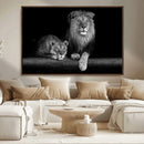 Large Black and White Lion Couple Wall Art Canvas Print –