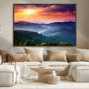Sunset over Mountain Canvas Print, Forest Canvas Wall Art –