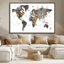 Modern Metallic World Map Canvas Wall Art – Framed
