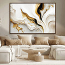 Gold Waves on Pure White Canvas – Gold Abstract Art for