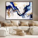 Golden Cascades on Midnight Blue – Deep Blue Abstract Wall