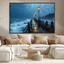 Stormy Night at Beach Pier Oil Painting Large Wall Art
