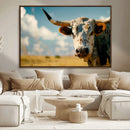 Longhorn in the Prairie - Stunning Ranch-Style Triptych Wall