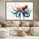 Watercolor Vibrant Octopus Wall Art Canvas Print | Abstract
