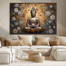 Golden Buddha Wall Art Canvas Print | Zen Meditation Floral