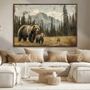 Rustic Grizzly 399 Bear Family Wall Art Canvas Print