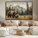 Rustic Grizzly 399 Bear Family Wall Art Canvas Print
