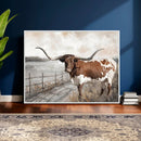 Vintage Texas Cow Wall Art Canvas Print, Rustic Longhorn
