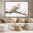 Barn Owl Wall Art on Branch | Stunning Canvas Print for