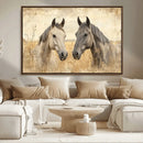 Chines Ink Style Grunge Horses Wall Art Canvas Print