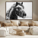 Winter Horse Canvas Print | Large 3-Panel Black White Equine