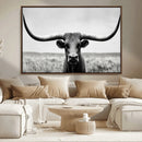 Longhorn Bull Canvas Print | Rustic Farmhouse Wall Art |