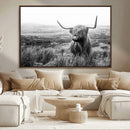 Scottish Highland Cow Wall Art | Black and White Canvas
