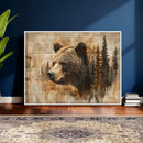 Rustic Grizzly Bear Wall Art, Abstract Grizzly 399 Bear Wall