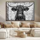 Abstract Longhorn Bull Wall Art Canvas Print - Rustic Texas