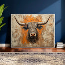 Abstract Cow Longhorn Bull Wall Art Canvas Print - Rustic