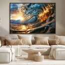 Ocean Wave at Sunset Canvas Wall Art – Vibrant Coastal Beach