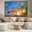 Ocean Wave at Sunset Canvas Wall Art – Vibrant Coastal Beach