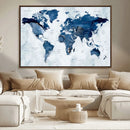 Modern Blue World Map Canvas Print – Framed Wall Art,