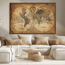 Vintage World Map Wall Art Canvas – Antique Style Push Pin