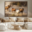Large Wall Art 5 Horses Running on Sand Canvas Print
